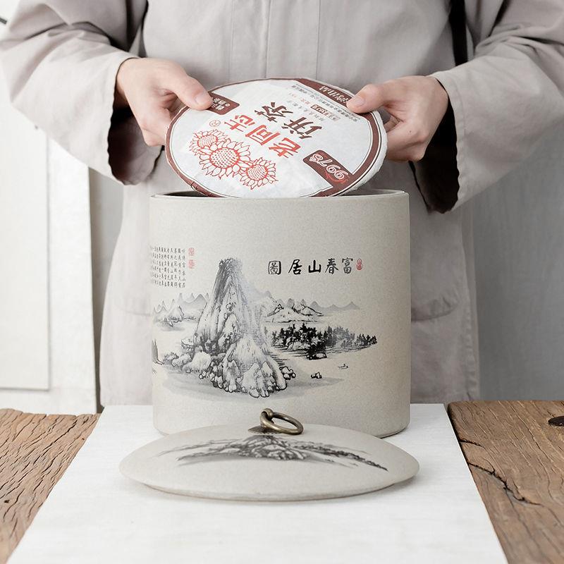 粗陶七子饼茶叶罐大号码普