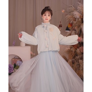 瑶西【天青郁香/黄郁金香】冬季棉外套加绒半身纱裙女国风套装