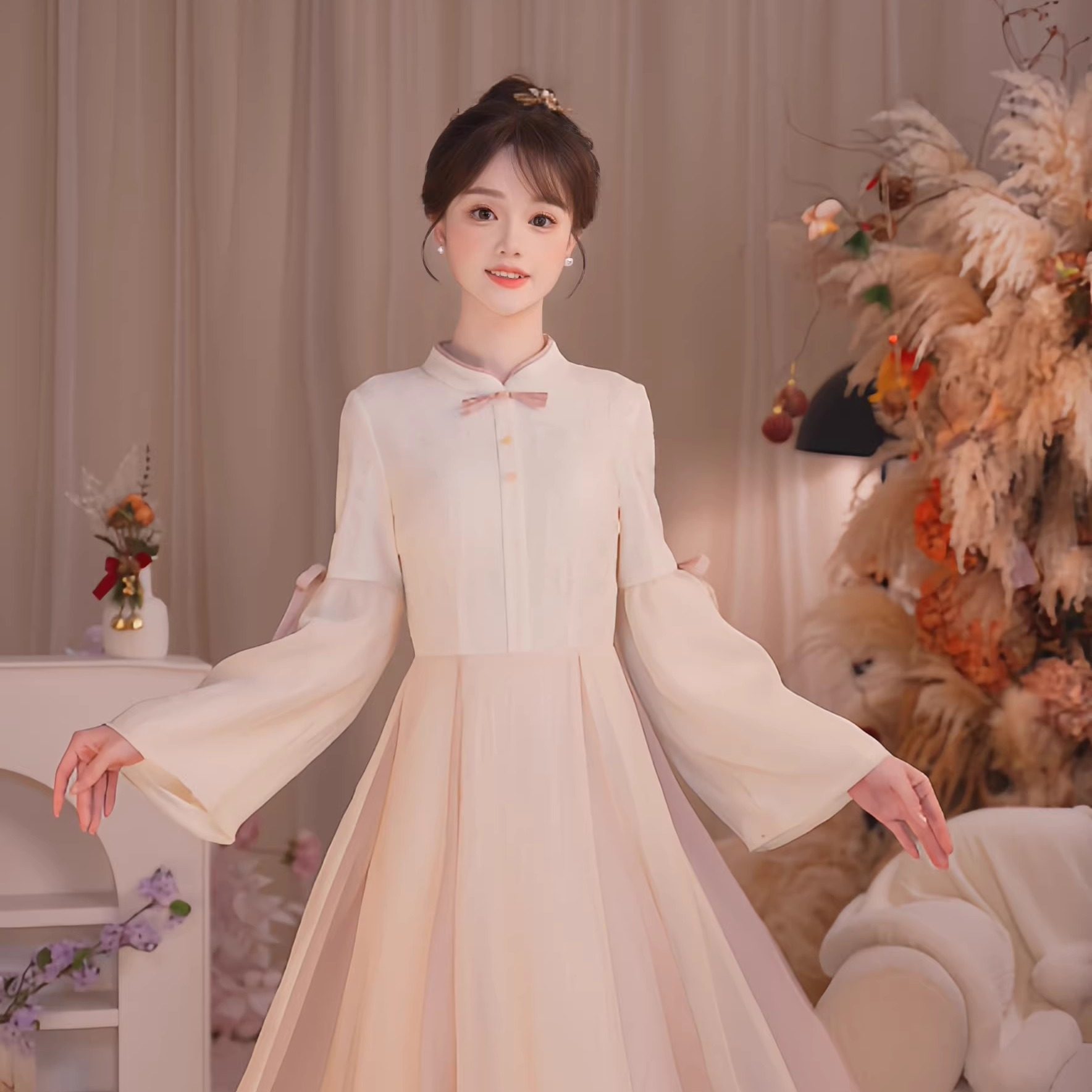 瑶西【棠梨杏粉】2026新款国风原创改良汉元素氛围感连衣裙,女装/女士精品,汉服连衣裙,淘宝优惠券,粉丝福利购,淘宝优惠卷