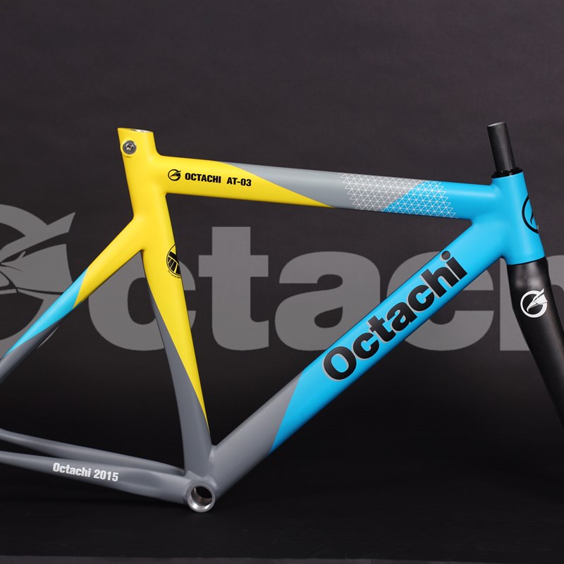@自行车八霸-03单速死场框架集全碳前叉锥形头管Z蓝色和黄色