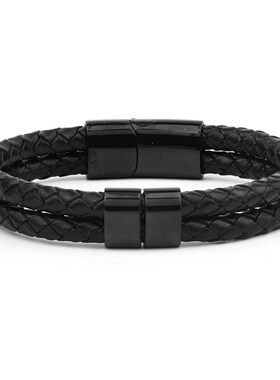 男士皮革c手链磁吸尾扣不锈钢定位环刻字父亲节礼物双层皮革手链