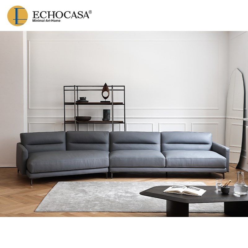 ECHOCASA 北o欧现在简约家用进口头层真皮沙发异形斜贵妃位组合