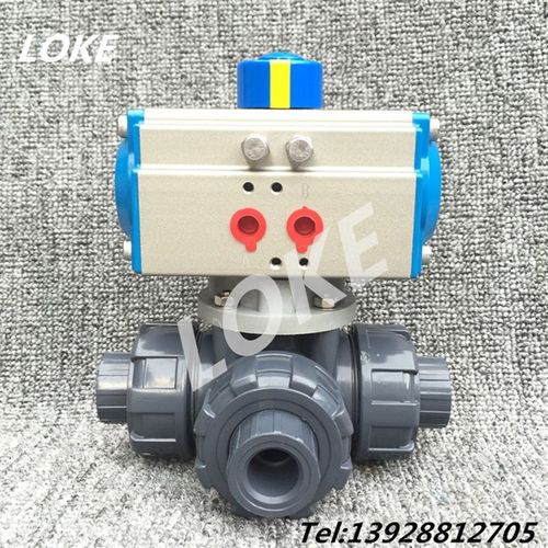 AQ624F10S UPVC气动三通球阀耐酸碱气动pvc三通球阀dn15 dn50