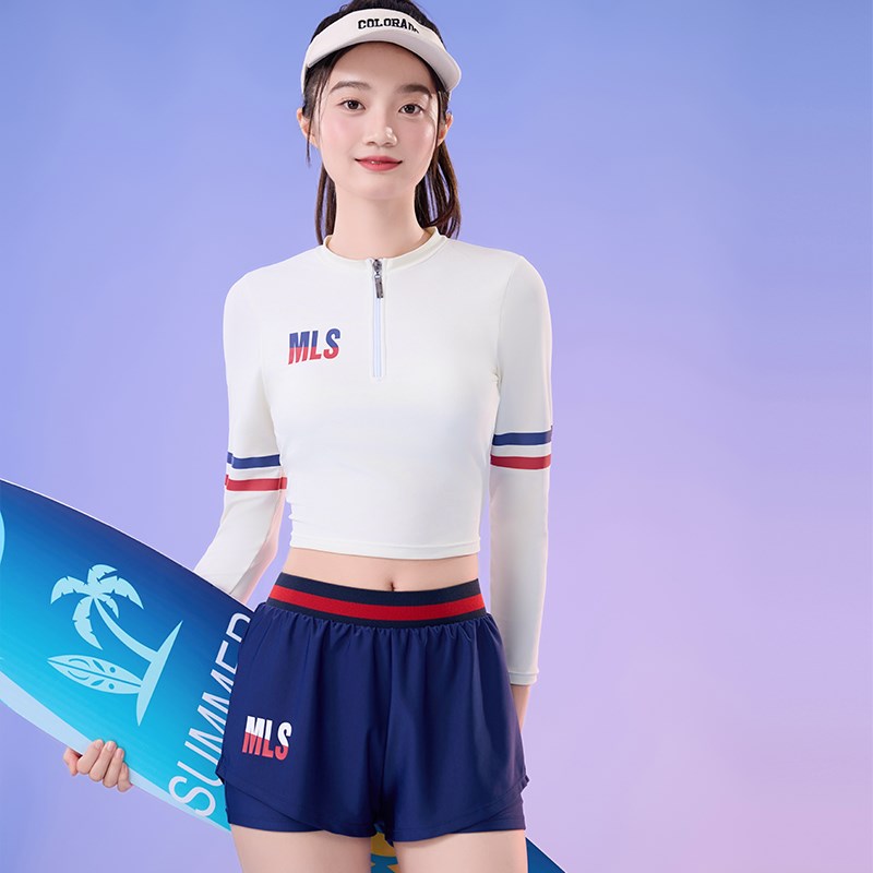 分体泳衣女2025新款温s泉遮肉显瘦微胖女孩带胸垫保守学生长袖高