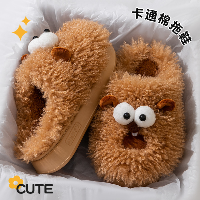 土拨鼠棉拖鞋女款秋冬季2025
