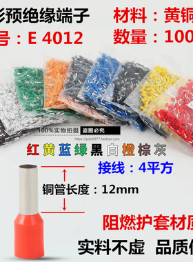 VE4012欧式端子针形端子4平方 管形端子管型接线端子插针 E4012