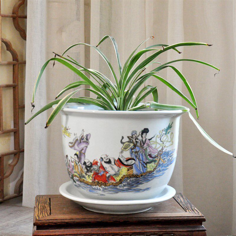 包邮景德镇陶瓷器中式古典风格人物图案八仙过海花盆树盆果树桂花