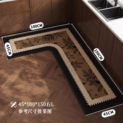 高端厨房专用地垫防滑防油可擦免洗耐脏吸水7字l型防水边地毯脚垫