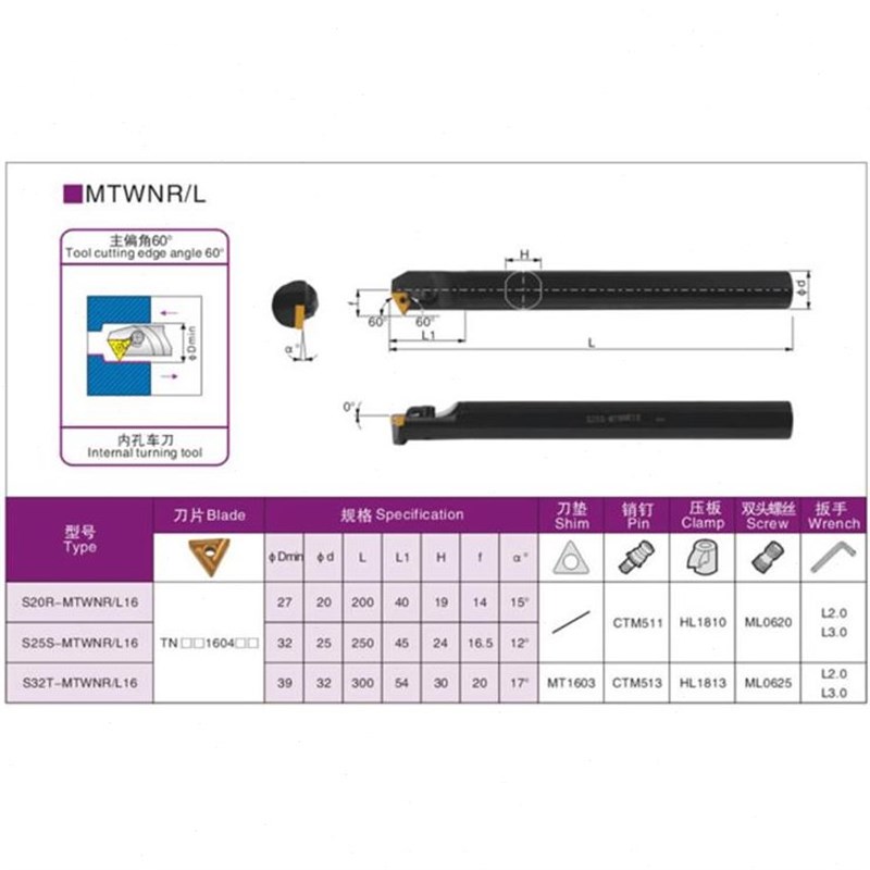 60度数控内孔f车刀杆覆合式 S20R/S25S/S32T-MTWNR16/MTWNL16
