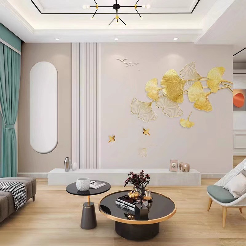 新中式电视背景墙纸n银杏叶饭厅客厅沙发墙布简约卧室床头装饰壁