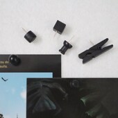 6个装 不规则黑色木质图钉工字钉高级感毛毡软木板照片墙装 饰配件