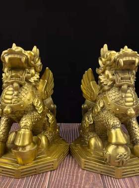 铜麒麟摆件一对全铜八宝麒麟v卧室招财公母麒麟店铺开业大号火麒