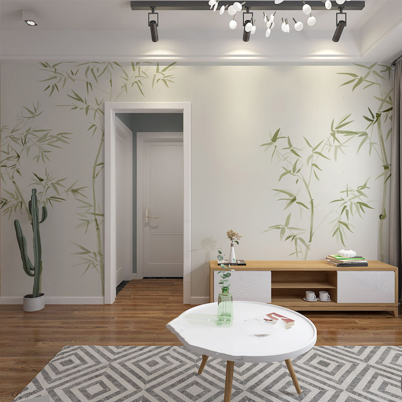 新中式素色水墨竹子电视背景墙纸壁画3d茶室书房卧室壁.纸无缝墙