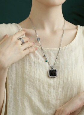 +925银黑檀木扎基拉姆做旧吊z坠女仅吊坠国风时尚个性项坠女新中