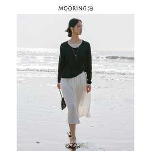 MOORING泊朦朧感假兩件圓領針織衫 顯瘦上衣女 微透薄款