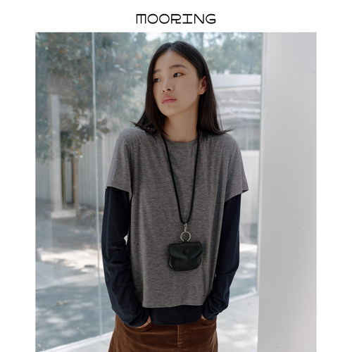 MOORING泊 26秋莱赛尔绵羊毛混纺两件套T恤圆领叠穿显瘦上衣女