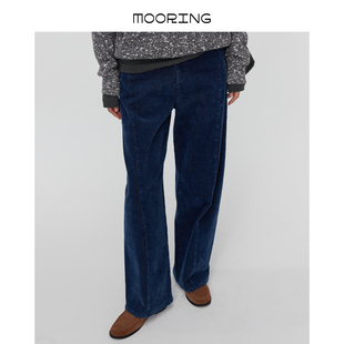 加厚休闲裤 MOORING泊复古蓝色灯芯绒裤 流行梧桐裤 冬季 子女直筒裤