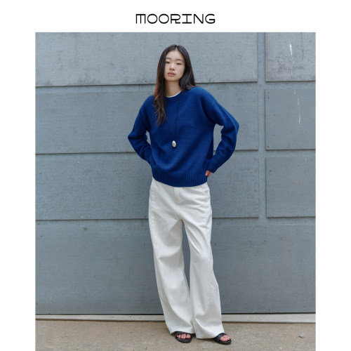 MOORING泊 26秋复古直筒白色高腰显瘦长裤阔腿休闲百搭裤子女
