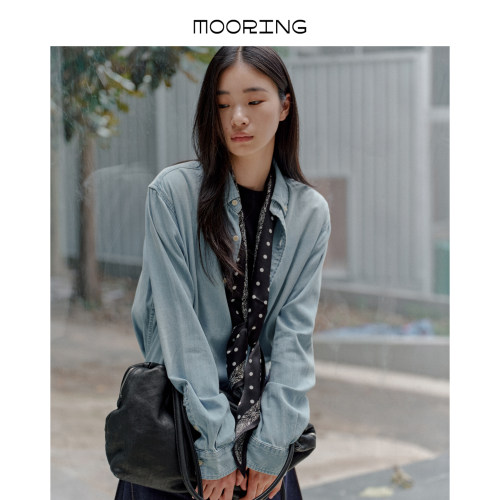 MOORING泊 26秋长绒棉水洗牛仔衬衫宽松落肩显瘦叠穿长袖衬衣女