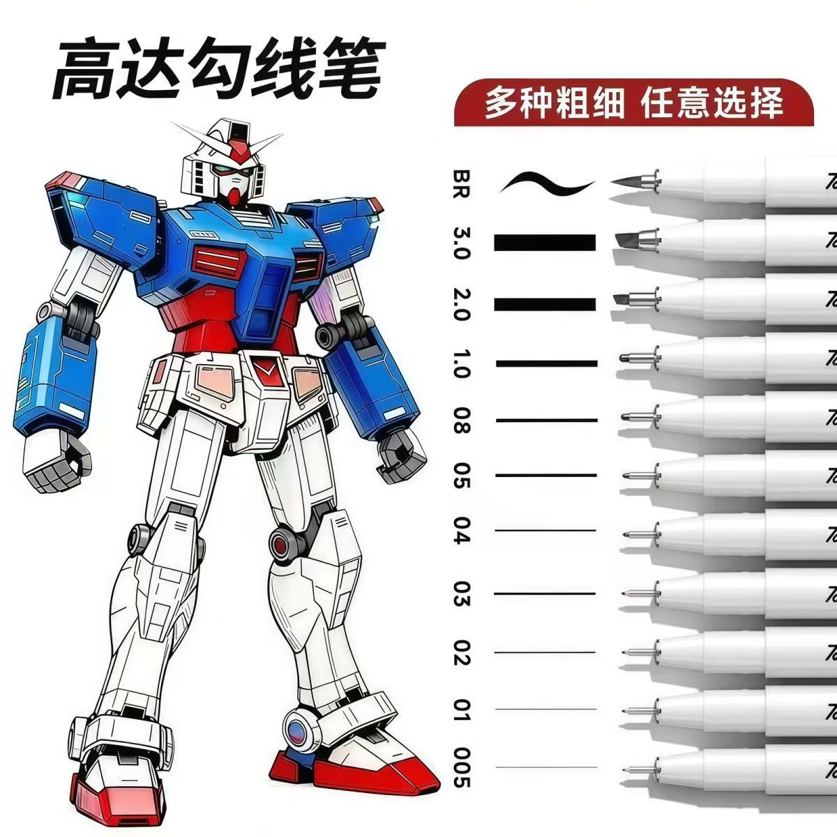 进口笔尖日本高达模型改装渗线笔0.05黑色极细勾线笔动漫绘画专用防水记号笔防晕染美术针管笔描边超细软头毛