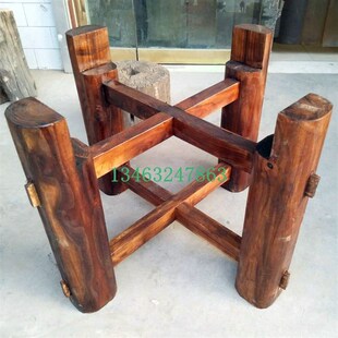 石磨木架子实木老榆木防腐茶盘家用石槽支架猪牛羊马槽子支架定做