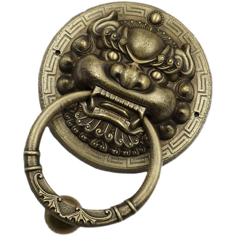 老式木门老虎头铜拉手仿古兽头虎头古建大门把手实木门庭院门门环