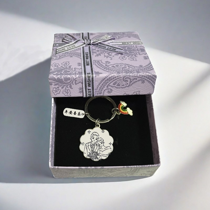 手绘照片定制钥匙扣情侣挂链周年纪念日历刻字男女朋友情人节礼物