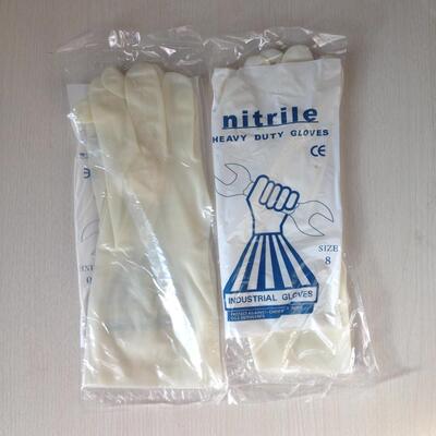 12双白色透明Nitrile丁晴腈手套 耐油耐酸碱 手撕鸭手套 加厚作业