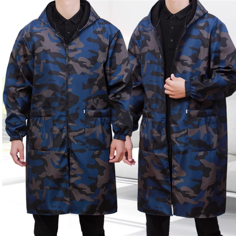 加大男劳保厚兰大褂防水230加长罩衣工作服搬运肥U加绒防水罩衣搬