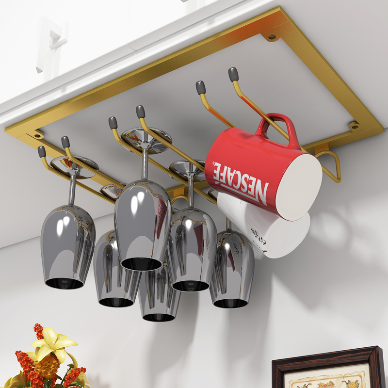 黑色家用红酒架红酒杯架悬挂倒挂高脚杯架酒O柜摆件创意葡萄酒杯