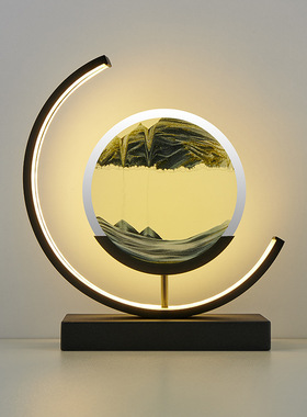 流沙画沙漏台灯艺术摆件动态书房书桌办公室装饰品生日创意山水画