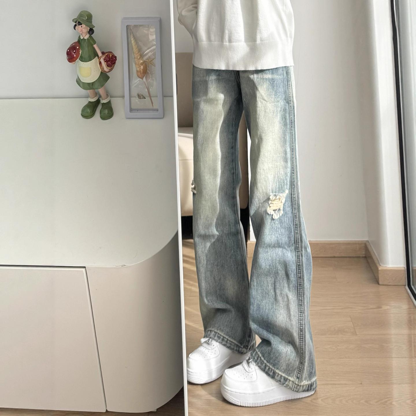 破洞浅蓝牛仔裤男士休闲vinta风