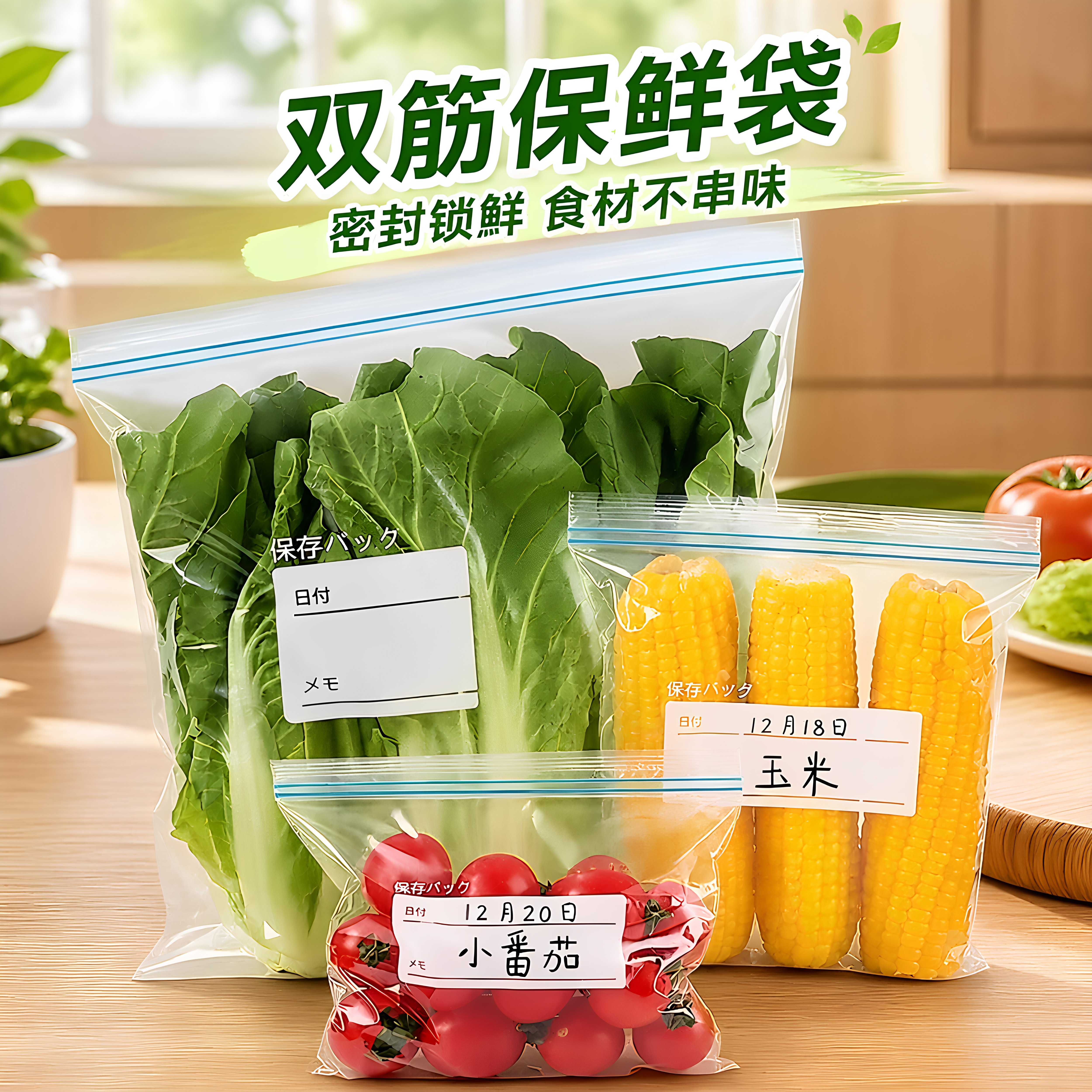加厚双筋自封食品级保鲜袋