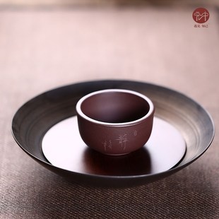 宜兴原矿紫m砂杯纯全手工刻绘品茗杯主人杯原矿紫泥茶杯 宏中