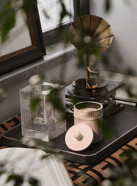 现代简约轻奢样板间飘窗组合摆件B托盘水晶留声机香薰创意搭配饰