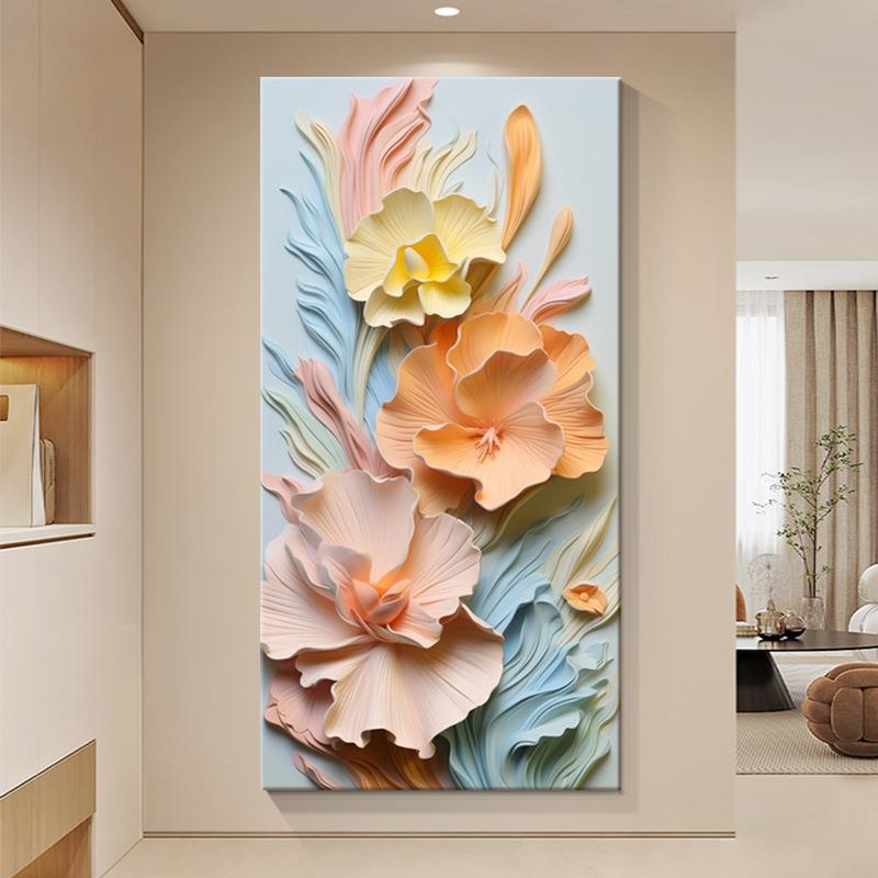 大芬油画村的画奶油风装饰画时尚轻奢花卉玄关抽象艺术挂画壁画图片