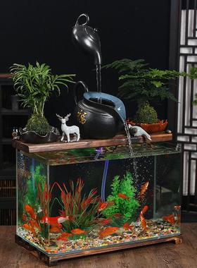 招财流水循环玻璃金鱼缸家用懒人免换水生态自循环过滤制氧加湿器