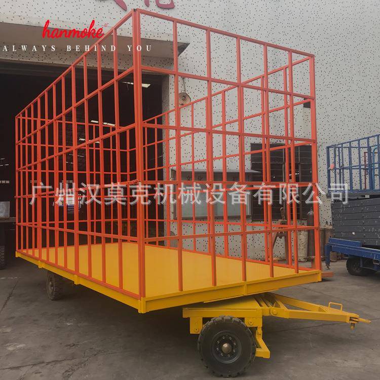 搬运重物平板拖车加护栏与叉车和拖车配套工厂机场码头平板拖车