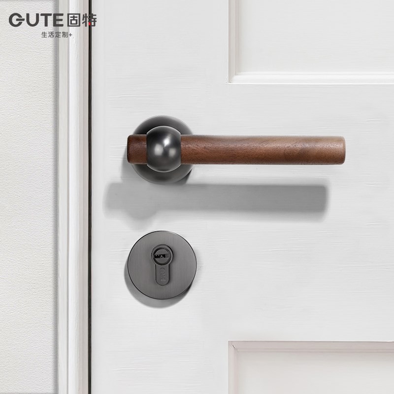 固特胡桃木门锁室内家用实木房门锁卧室木门把手分体锁卫生间锁具