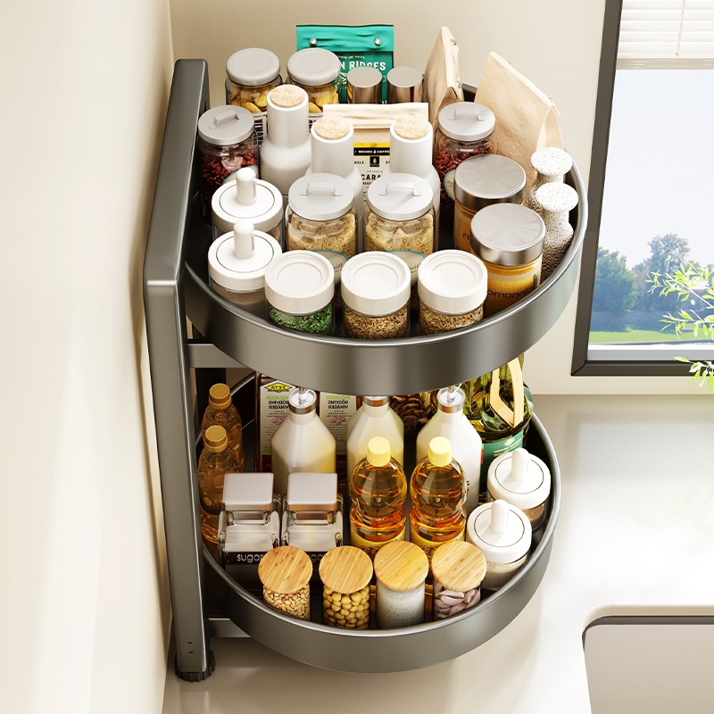 帅仕旋转调料品置物架厨房厨房调味收纳盒转角台面多功能托盘家用
