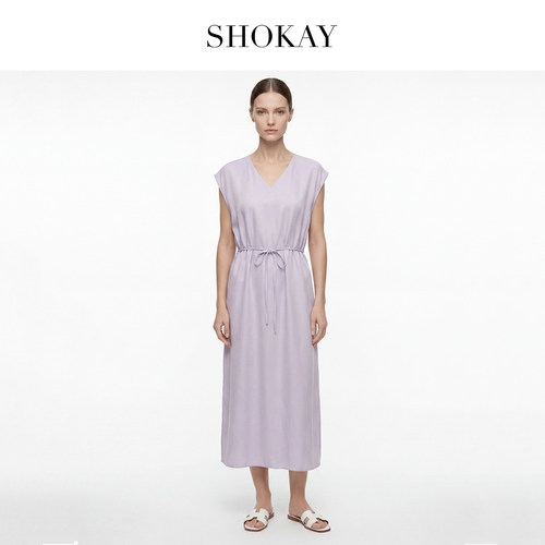SHOKAY绣嘉女士V领落肩袖连衣裙