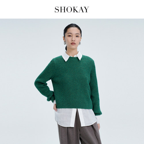 SHOKAY【市野织间】绵羊毛柔糯细密肌理针织套衫柔和保暖内搭上衣