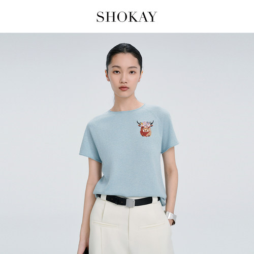 SHOKAY绣嘉女士绣花插肩袖套衫