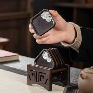 厂家 黑檀木杯垫隔热垫茶杯垫杯架组合套装泡茶礼品logo定制