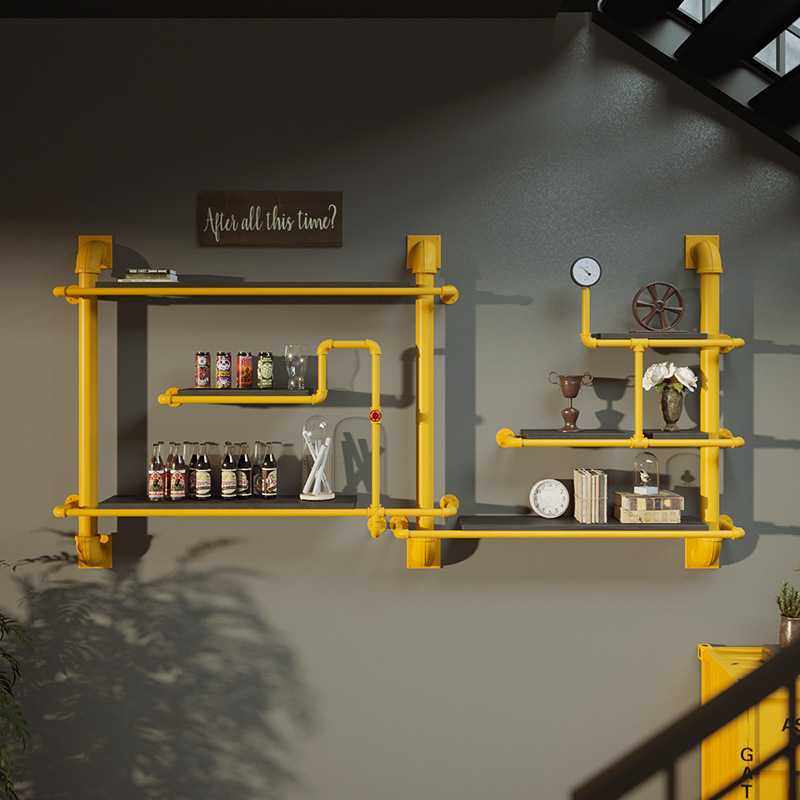 北欧墙上置物架铁艺创意电视墙装饰架工业风壁挂书架子隔板收纳架