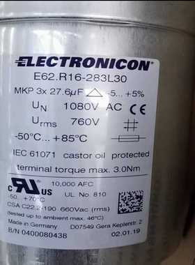 ELECTRONICON E62.R16-283L30 3*27.6UF 760V/1080VAC 薄膜电容器