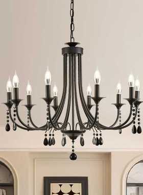 ?美式轻奢名宿客厅水晶灯黑色个性餐厅吊灯卧室蜡烛温馨简约现