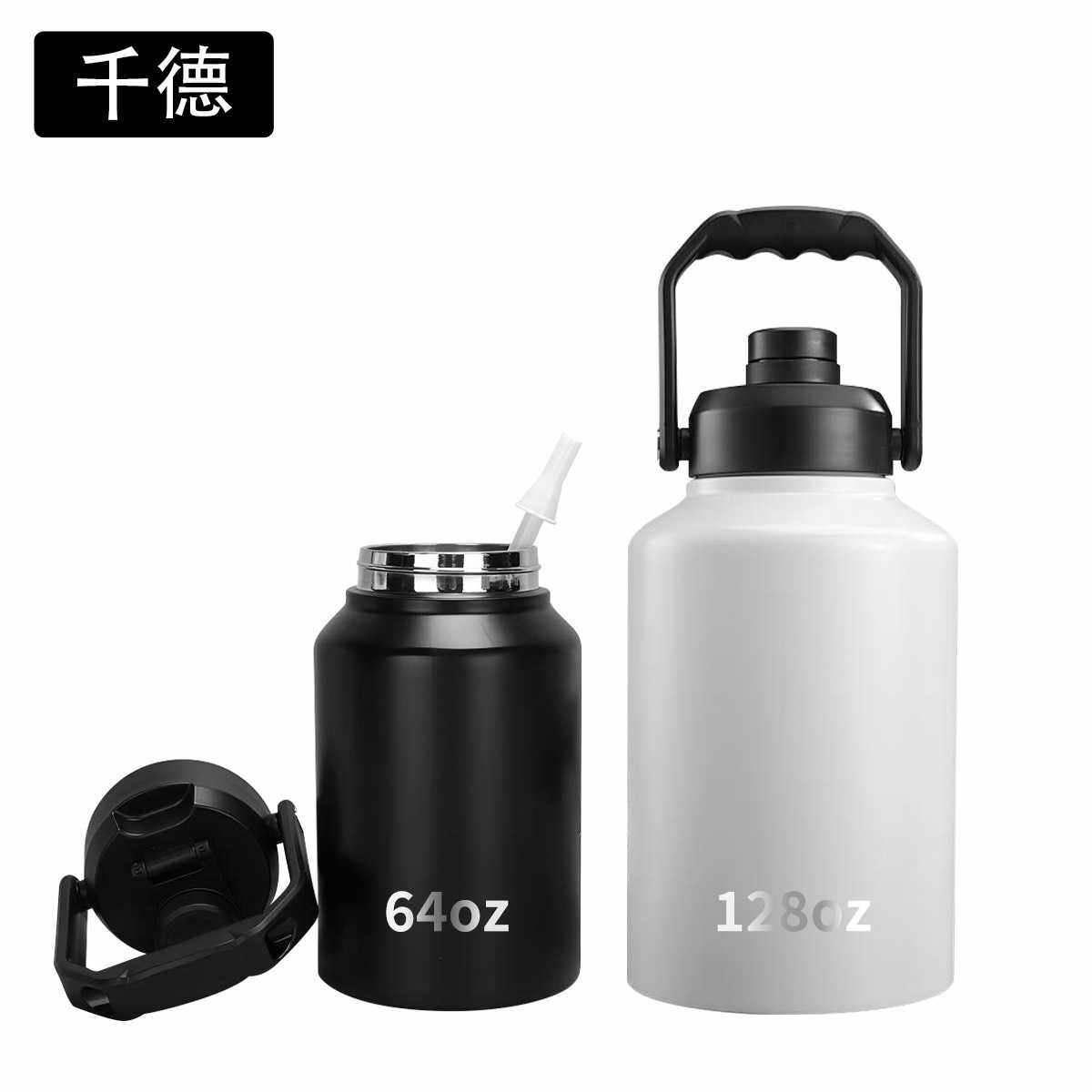 亚马逊爆款64/128oz太空壶大容量2L不锈钢大提手户外加仑保温水壶