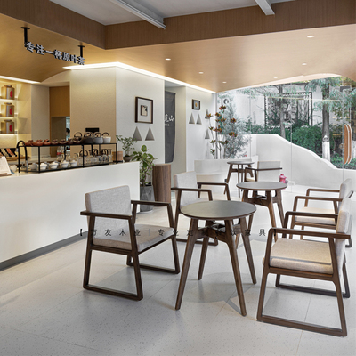 复古咖啡厅桌椅ins休闲洽谈椅餐厅甜品奶茶店清酒吧实木桌椅组合