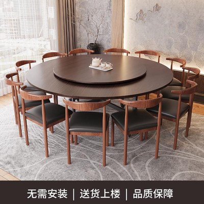 圆桌折叠餐桌实木家用吃r饭桌子中式复古结实耐用多功能颗粒压缩